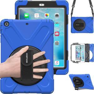 BRAECN for iPad Air Case, iPad Air 9.7 Shockproof Case [Heavy Duty Full-Body Cover] with 360 Degree Swivel Kickstand/Hand Strap/Adjustable Shoulder Strap for Apple iPad Air 2013 -Blue