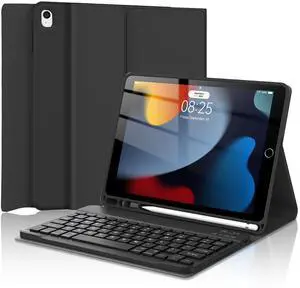 AMOUOGOEY Keyboard Case for iPad 9th Generation 10.2 inch 2021, Smart Folio Cover with Pencil Holder, Rechargeable, Magnetic Wireless Keyboard for iPad 8th Gen/7th Gen/iPad Pro 10.5"/iPad Air 3rd Gen