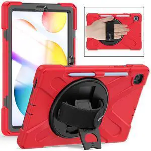 BATYUE Case for Samsung Galaxy Tab S6 Lite 10.4 Inch 2024/2022/2020 (SM-P610/P613/P615/P619/P620/P625/P627), Protective Cover with Pencil Holder, Shoulder Strap, Hand Strap, Kickstand (Red)