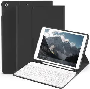 Aoub Keyboard Case for iPad 9th/8th/7th Generation 10.2 Inch (2021/2020/2019) - Detachable Wireless Bluetooth, Stand Folio Cover With Pencil Holder, Auto Sleep/Wake - Black