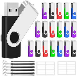 AreTop 20 Pack 2GB USB Flash Drives Bulk of 2.0 Thumb Drives Pack 2GB USB Drive Bulk Pen Drive Zip Drive Memory Stick with Lanyard for Storage and Backup (Mixed Colors 20pcs)