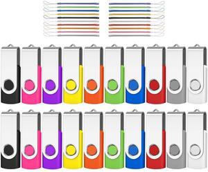 AreTop Bulk Flash Drive 8GB 20 Pack, USB 2.0 Swivel Thum Drives Pendrive USB Memory Stick Bulk Data Storage (20PCS 8GB with Lanyards)