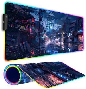Armanza RGB Gaming Mouse Pad, Large Mousepad with Led Light, Gaming Accessories Keyboard Pad for Desk, Non-Slip Rubber Base Big Mouse Mat for Gamer, 31.5 X 11.8 Inch, Japanese Streets
