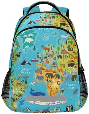 Animal Map America World for Children Kids Backpacks for Girls Boys Elementary School Bag Kids Bookbag Personalized Laptop Travel Daypack Students Rucksack
