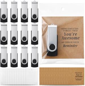 Avenuebool 12 Pack 2GB USB 2.0 Flash Drives with Greeting Cards and Bags, Black Swivel USB Thumb Drives, Inspirational Gifts for Coworkers, Colleagues, Family and Teachers