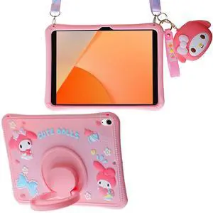 Bestzeith for iPad 10th Generation Case - Adorable Cartoon Silicone Protection for 10.9'' 2022 Model, with Adjustable Strap, Wallet & 360deg Rotating Kickstand. Ideal for Kids, Girls & Women.(Pink)
