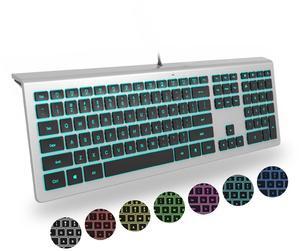 B.FRIENDIT Backlit Wired USB Keyboard, Comfortable Quiet, Low Profile Flat Chocolate/Scissor Keys, Durable Ultra-Slim for Windows 11/10/8/7/Vista Desktop PC, Laptop - Silver Black