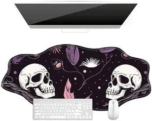 BFDHGQZC Raven Skulls Desk Mat Irregular Shape Large Mouse Pad 35.4"x15.75" Desk Rubber Base Mousepad with Stitched Edges Big Desk Pad for Work,Game,Office,Home