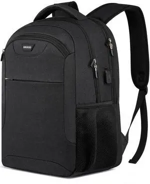 Backpack for Men and Women, School Backpack for Teen, Water Resistant Business Black Travel Laptop Back Pack Fit 15.6 Inch Laptop with USB Charging Port, Black