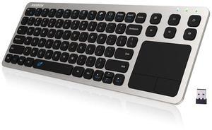 Arteck 2.4G Wireless Touch TV Keyboard with Easy Media Control and Built-in Touchpad Mouse Solid Stainless Ultra Compact Full Size Keyboard -Connected Computer, Smart TV, HTPC