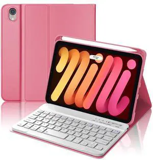 BORIYUAN iPad mini 7th Gen 2024 (A17 Pro) & iPad mini 6 Keyboard Case 2021, Detachable Wireless Bluetooth Keyboard Slim Folio Smart Cover with Pencil Holder for iPad mini 7th/6th Gen 8.3 inch - Red