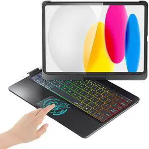 BABG TouchPad Keyboard Case for iPad 10th Generation&iPad 11th(A16,2025),iPad Air 11(M3,M2/iPad Pro 11 inch Keyboard&iPad Air 5th/Air 4th Keyboard, 360degSwivel,7 Use Modes,Rainbow Backlight- Black