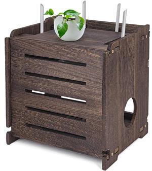 BEARUT Wooden Router Shelf Wall Mount WiFi Router Storage Box Modem Cable Router Cover Organized Power Strip Cable Management Hider Rack Need Assembly 11.4" W x 9.4" H x 9.1" D