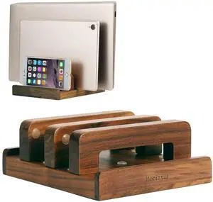 Booinxaa Vertical Laptop Holder - Adjustable Dock, Compatible with All MacBook Pro Air iPad Surfaces, Upright Laptop Stand for Desk, Handmade, Walnut Wood
