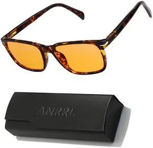 ANRRI Retro Blue Light Blocking Computer Glasses for Men and Women Square Classic Tortoise Frame Yellow Lens UV Blocking Gaming Eyeglasses