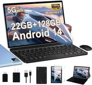2025 ACOWEI 10 Inch Tablet Android 14 Tablets 22GB+128GB+1TB TF, Octa-Core Tablet with Keyboard, Mouse, HD IPS Touchscreen, 8000mAh, 5G WiFi, BT 5.0, GPS, Widevine L1, Split Screen (Blue)