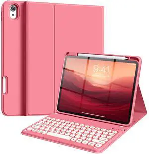 aoub Keyboard Case for iPad 11th Generation 11 Inch 2025 (A16), 10th Generation 2022 10.9 Inch with Pencil Holder - 7 Colors Backlit Wireless Detachable Folio Keyboard - Pink
