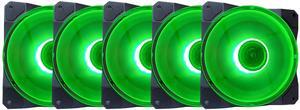 Apevia CO512L-GN Cosmos 120mm Green LED Ultra Silent Case Fan w/ 16 LEDs & Anti-Vibration Rubber Pads (5 Pk)