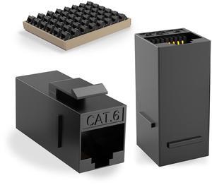 CableGeeker Cat6 RJ45 Keystone Coupler 50-Pack, Female to Female Cat 6 Keystone Jack, UTP Inline Keystone Coupler Insert for Wall Plate & Patch Panel, Black