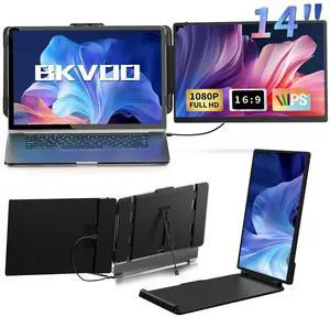 BKVOO Laptop Screen Extender Travel Monitor - 14" Dual Portable Monitor IPS FHD 1080P Travel Work Extra Screen Plug n Paly USB-C HDMI Port Compatible with Wins Mac Chrome Dex Fits 13-17" Laptops