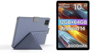 Android Tablet with Protective Case, 10.1 inch Android 14 Tablet, Octa-core CPU, 2 Years Protection, RAM 12GB, ROM 64GB (Up to 2 TB), 800x1280 Resolution, WiFi 6 & Bluetooth 5.4, Dual Speakers