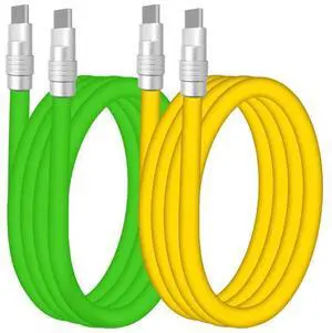 chubbycable Couple Chubby - 2-Pack 240W USB C Cable Extra Thick Silicone Fast Charging Cable Compatible with iPhone 16/15 Series iPad Galaxy Series, Green+Yellow, Type-C to Type-C, 16.4FT