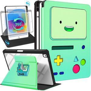 Besoar for iPad 9th/8th/7th Generation 10.2 inch Case Cute Cartoon Kawaii for Girls Kids Girly Women Design Covers,360 Degree Rotating Folio Stand Pencil Holder for Apple i Pad 9/8/7 Gen,Green Game