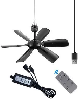 bestmoument 17.7-inch Portable Hanging Fan with 6 Blades,Ceiling Fan with Remote Control Timing 3 Speed,USB Plug In,5V DC Powered Indoor/Outdoor Use for RV, Camping, and Canopy(with remote control)