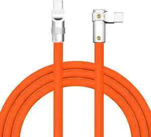 chubbycable FlexElbow Pro - 90 Degree Design 240W Fast Charge Cable Ultra-Thick Silicone Right Angle USB C Cable Phone Tablets Charging Cord, Orange, Type-C to Type-C, 0.82FT