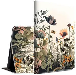 BFSEROBJ Case for Kindle Fire HD 10 Tablet 10.1" 7th/9th Generation 2017/2019 Release Lightweight Smart Case PU Leather Adjustable Stand Protective Cover with Auto Wake/Sleep - Floral Flowers
