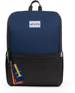 ATUTO Slim Laptop Backpack for Men with 16 inch Laptop Compartment - Business Work Backpack for Men with Luggage Strap and Trolley Sleeve - Airflow Back, Fully Padded (Blue)