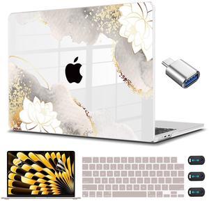 CISSOOK Compatible with MacBook Air 15 inch Case 2025 2024 2023 Release Model A3241 A3114 A2941, Floral Hard Shell Case Keyboard Skin Webcam Cover USB Adapter for MacBook Air 15 inch M2 M3 M4 Chip