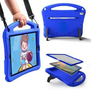 Bam Bino Space Suit Kids Case for iPad Pro 12.9" 3rd/4th/5th/6th Generation (2018-2022) Models [Not for iPad Pro 12.9 1st/2nd Gen] Screen Guard, Handle, Shoulder Strap, Pencil Holder (Galactic Blue)