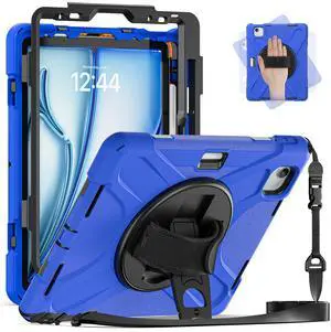 BRAECN for iPad Air 11 Inch M3/M2 (6th Gen) Case 2025/2024,iPad Air 5th /4th Gen 10.9" Heavy Duty Case with Pencil Holder, Hand Strap, Kickstand, Shoulder Strap for iPad Pro 11 -Blue