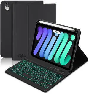 BORIYUAN iPad mini 7th Gen 2024 (A17 Pro) & iPad mini 6 Keyboard Case 2021, Detachable Wireless Keyboard, 7 Color Backlit, Slim Folio Cover with Pencil Holder for iPad mini 7th/6th Gen 8.3 inch Black
