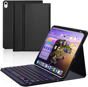 10th Case with Bluetooth Keyboard Compatible with iPad 10th Generation 10.9-inch 2022, Protective Cover with Pencil Holder,Detachable Wireless Rechargeable Keyboard with Adjustable Backlit
