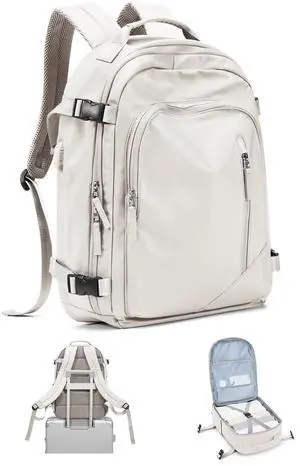 Travel Backpack for Women Men, Waterproof Carry on Backpack for Flight Approved Personal Item Bag, Business Laptop Backpack with USB Charging for Hiking Gym with Shoe Compartment Casual Daypack White