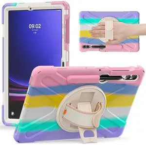 BATYUE Case for 12.4" inch Galaxy Tab S9 Plus, S9 FE+ Plus, S8 Plus, S7 Plus, S7 FE, Hand Shoulder Strap+Kickstand, for SM-X610/X616/X618/X800/X806/T730/T733/T736/T738/T970/T975/T976 (Pink)