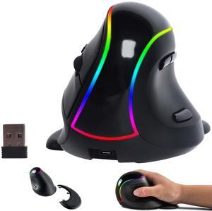 Vertical Wireless Mouse, 3-Mode Ergonomic Design Mice with Removable Palm Pad,Colorful RGB Backlight and 7-Button Design, Rechargeable Portable Mouse for Windows, Mac, Laptop,PC(Black)