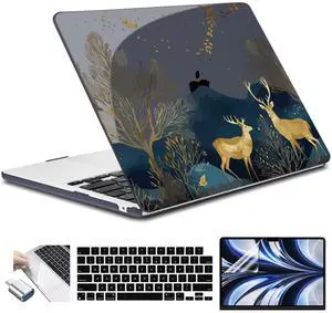 Conbovo Compatible with MacBook Air 13.6" Case 2025 2024 2023 2022 M4 A3240 M3 A3113 M2 A2681, Plastic Hard Shell Case & Keyboard Skin & Screen Protector Type-C Adapter, Elk