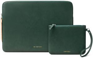 Comfyable Slim Protective Laptop Sleeve with Accessory Pouch Compatible with 13/13.3/14 Inch MacBook Pro & MacBook Air, Mac Travel Case, Slim PU Leather Laptop Cover M4/M3/M2/M1 2025-2021, Green