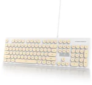 Ussixchare Wired Retro Computer Keyboard, Quiet Typewriter Keyboard, Beige Cute Keyboards Light up with Round Keycaps, LED Backlit,104-key for PC, Laptop(Beige)