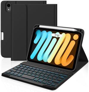 Cousper for iPad Mini 7 Keyboard Case A17 Pro 2024/iPad Mini 6 Generation Case with Keyboard 2021 8.3 Inch, Pencil Holder, 7 Color Backlit Detachable Keyboard Cover for iPad Mini 7th/6th Gen,Black