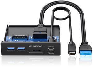 GRAUGEAR 3.5 Inch Front Panel USB C Hub, SD/microSD Internal Card Reader, 20Gbps USB 3.2 Gen 2x2, USB3.2 Type-E Key-A 20-Pin Header & USB3.0 Header & 15-Pin SATA Power Connector Required [G-MP01CR]