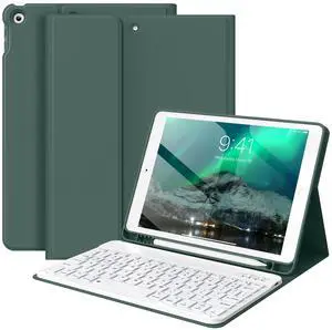 BQDIYOO Keyboard Case for iPad 9th/8th/7th Generation(2021/2020/2019), 10.2 inch iPad 9/8/7 Case with Keyboard, Auto Wake Sleep Cover with Pencil Holder, Dark Green