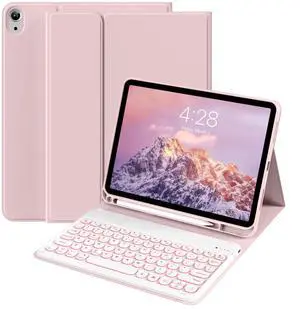 BQDIYOO for iPad 11th 10th Generation Case with Keyboard 2025 2022, 11 inch A16/10.9" 7 Color Backlit Wireless Detachable Keyboard Case with Pencil Holder, Auto Sleep/Wake Tablet Cover, Pink