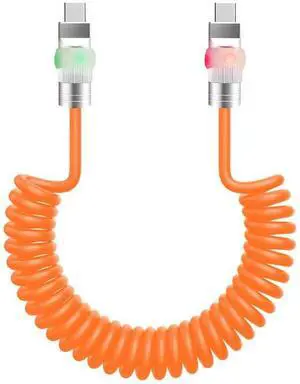 chubbycable Neon Chubby - Neon Glow Fast Charge Spring Cable with Gradient Illumination Coiled USB C Cable for Car, Orange, Type-C to Type-C, 1.64FT-4.43FT
