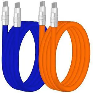 chubbycable Couple Chubby - 2-Pack 240W USB C Cable Extra Thick Silicone Fast Charging Cable Compatible with iPhone 16/15 Series iPad Galaxy Series, Dark Blue+Orange, Type-C to Type-C, 4.9FT