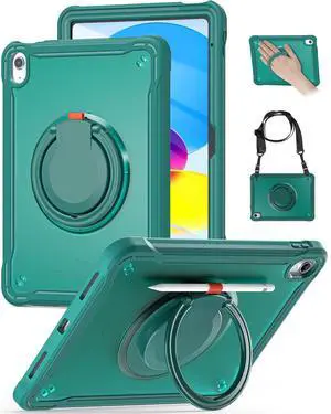 BRAECN for iPad (A16) 11th/10th Generation Case 11 inch 2025/10.9'' 2022 Handle Protective Cover 360 Rotating Ring Stand, Shockproof Dropproof Case for Kids Kickstand & Pencil Holder & Shoulder Strap