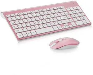 cimetech Wireless Keyboard and Mouse Combo, Compact Full Size Wireless Keyboard and Mouse Set 2.4G Ultra-Thin Sleek Design for Windows, Computer, Desktop, PC, Notebook - Rosegold